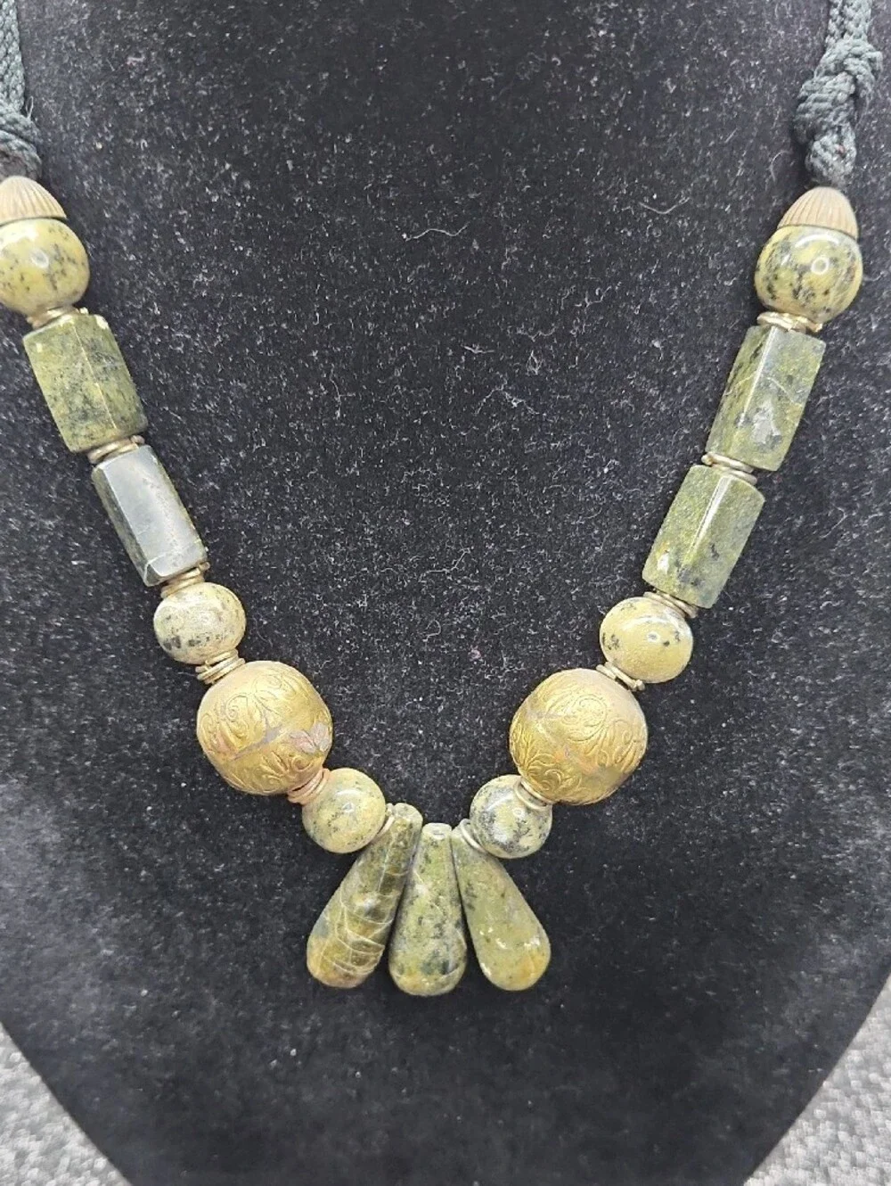Handcrafted Green Stone and Gold-Tone Accent Necklace